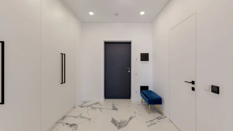 Spotless vacant apartment living room with pristine clean marble floor after tenancy handover cleaning